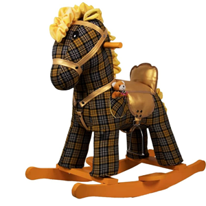 راکر اسب کودک چوبی شطرنجی طلایی - مشکی -اسباب بازی